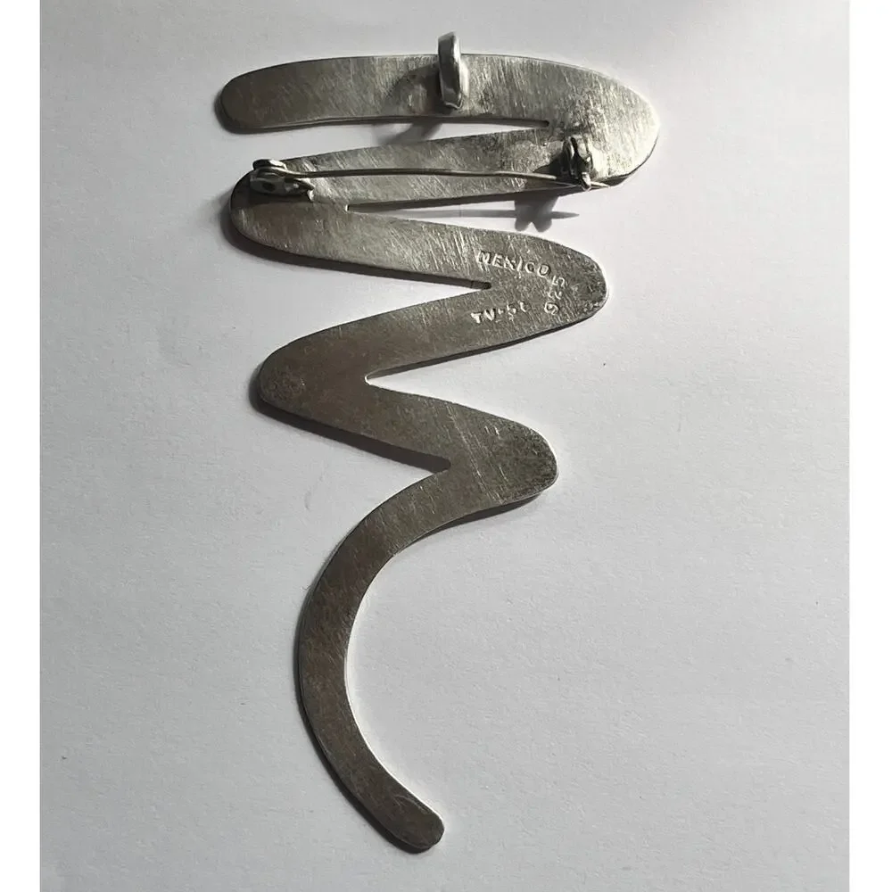 Vintage Mexico 925 Sterling Silver Modernist Brooch Pin Cyclone Tornado Zig Zag